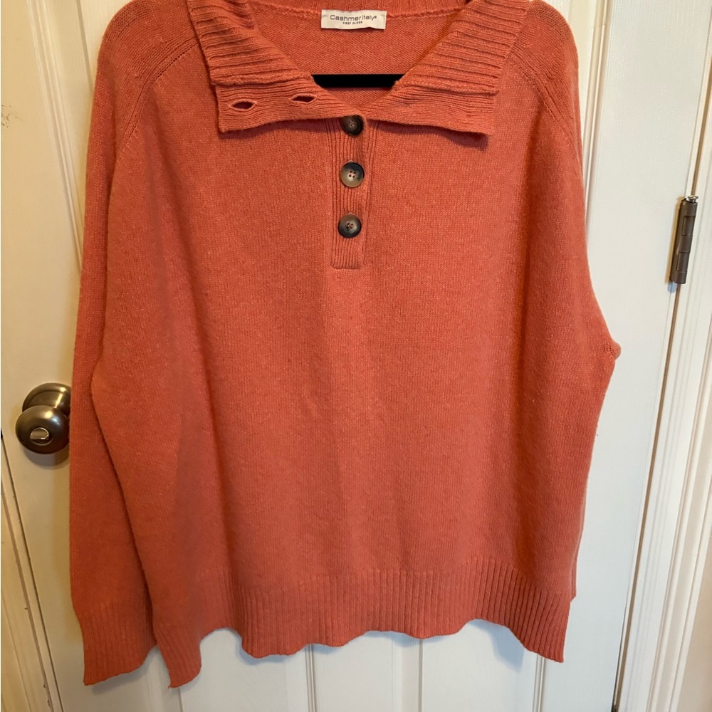 100% Cashmere Pullover Sweater - Coral
